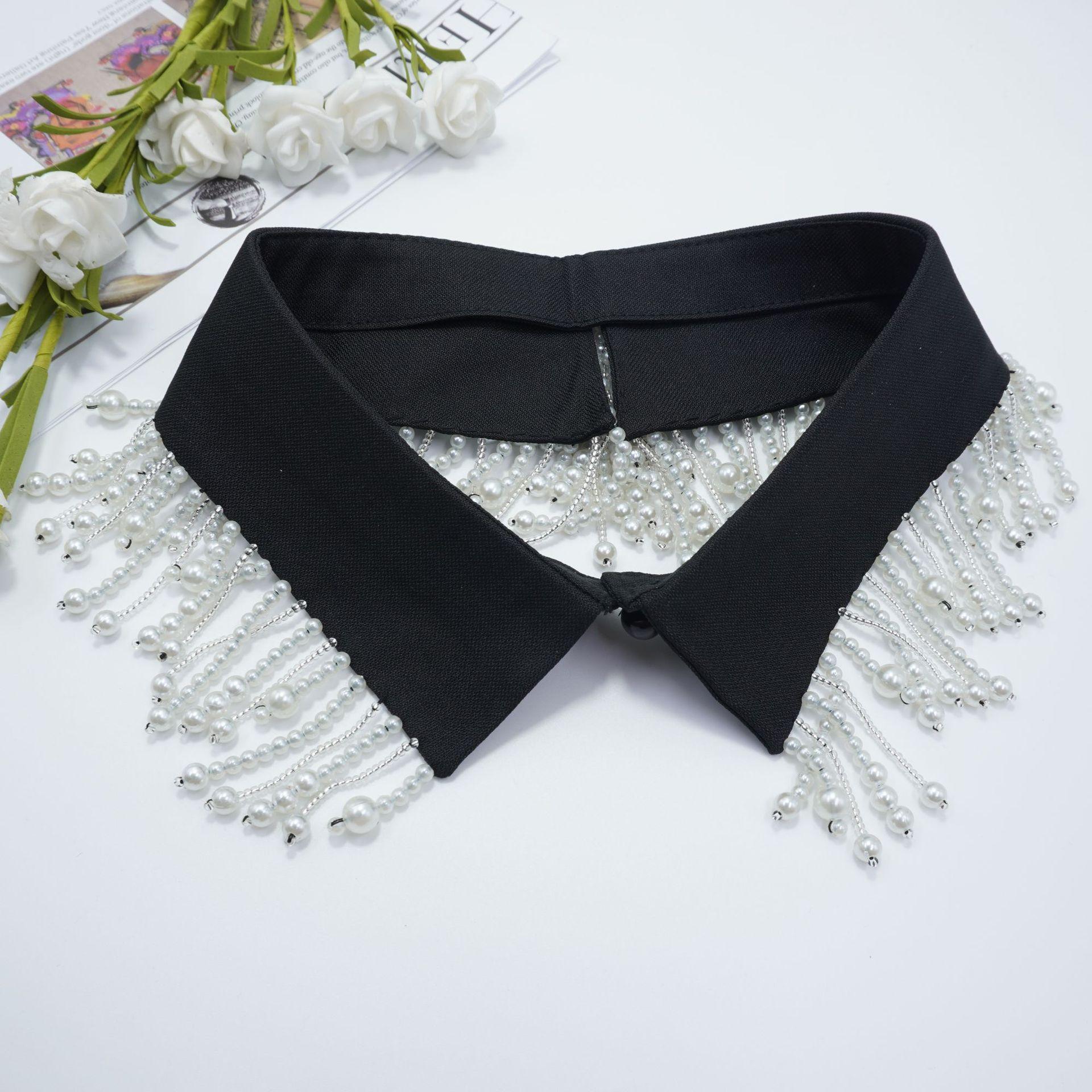 

Жемчуг, вышитый вручную жемчугом, бахромой, поддельный воротник, поддельный воротник, одинарный воротник, ювелирные изделия, женская универсальная мода чёрный