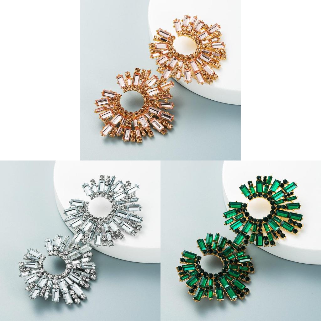 Flower Shaped Alloy Earrings With Colorful Water Drill For Evening Wear And Party Accessory