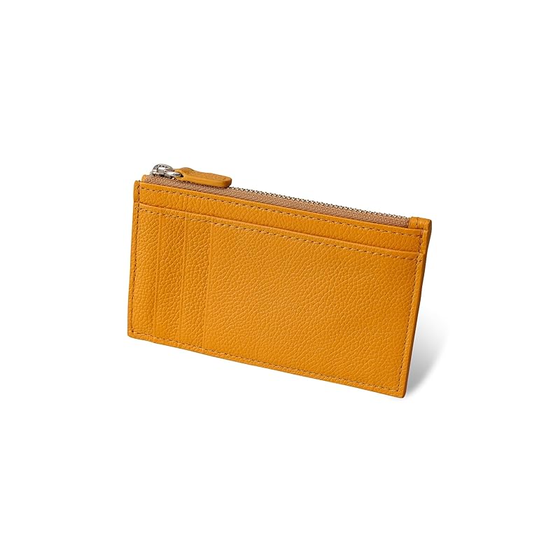 

[Business Leather Factory] Smart Wallet Water repellent original leather cow leather unisex thin coin purse 3 cards YKK zipper (maple yellow)
