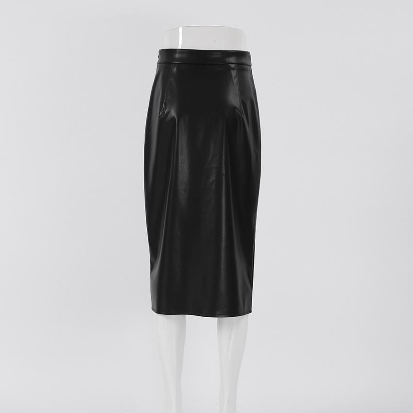 Gonna A Matita In Pelle Effetto Con Bottoni Multipli E Spacco – Tubino Lungo Donna, Taglie Forti S-5XL, Nero