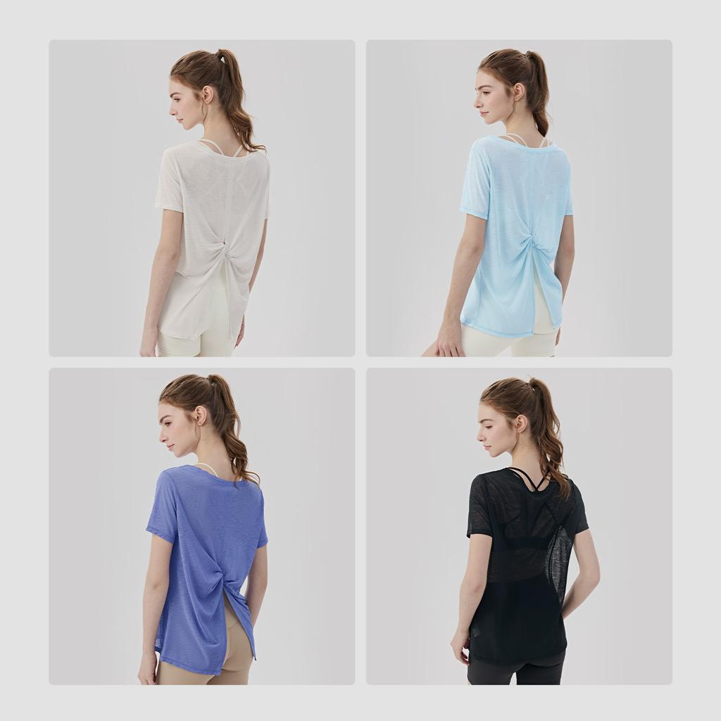 Spring and summer yoga short-sleeved women wear one-word collar fitness clothes, tops, loose, light and breathable Pilates sports blouses