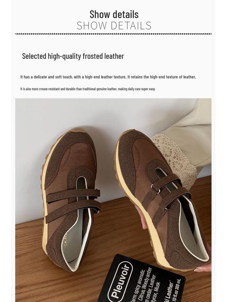 New Women's 2025 Genuine Leather Velcro Trainers: Thick Sole, Breathable, Versatile, In-Stock Casual Shoes