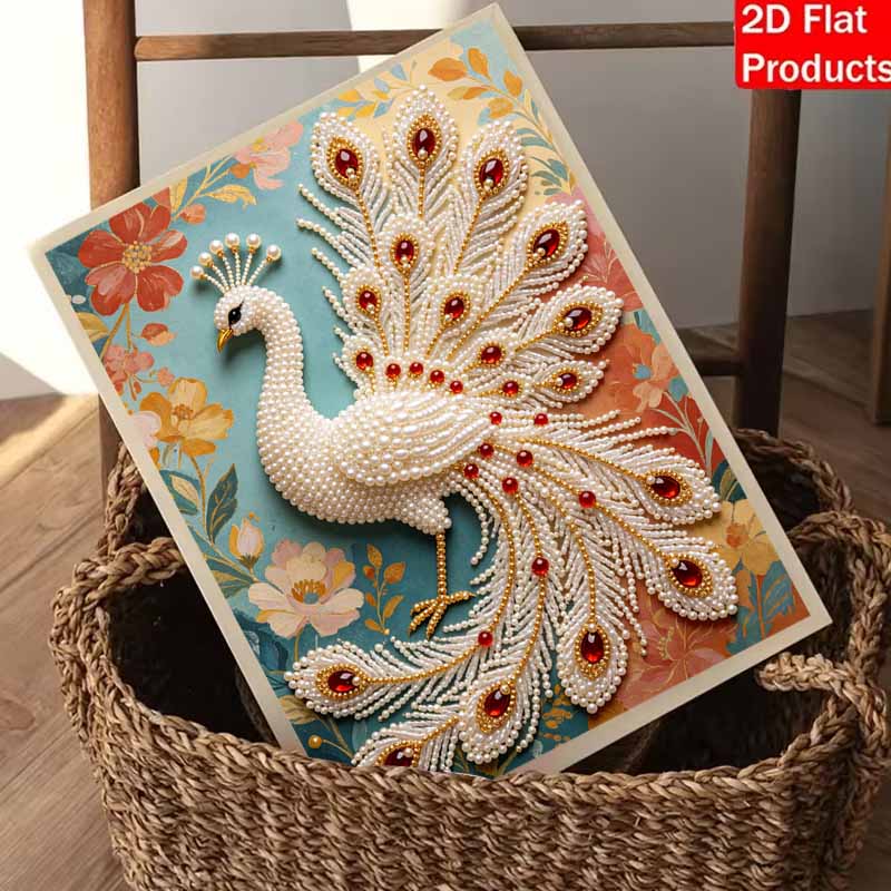 DIY Pearl Peacock 5D Rhinestone Art Kit for Adults Round Half Pearls Wall Decoration Handmade Craft Gift Frameless