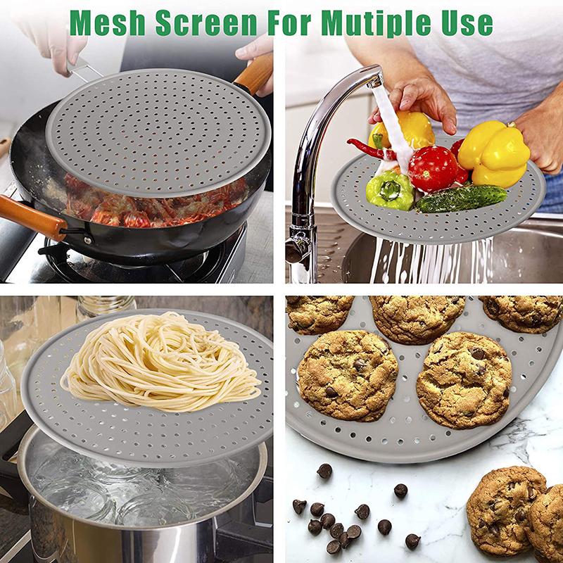 Silicone Splatter Screen With Handle Heat-resistant Oil Splash Guard Drain Board Cover Kitchen Frying Pan Lid Cooking Tools