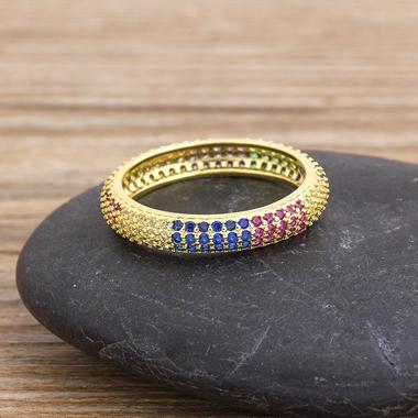 Nidin New Geometric Luxury Boho Rainbow Copper Cubic Zirconia Ring For Women Charm Crystal Rings Fine Party Wedding Jewelry