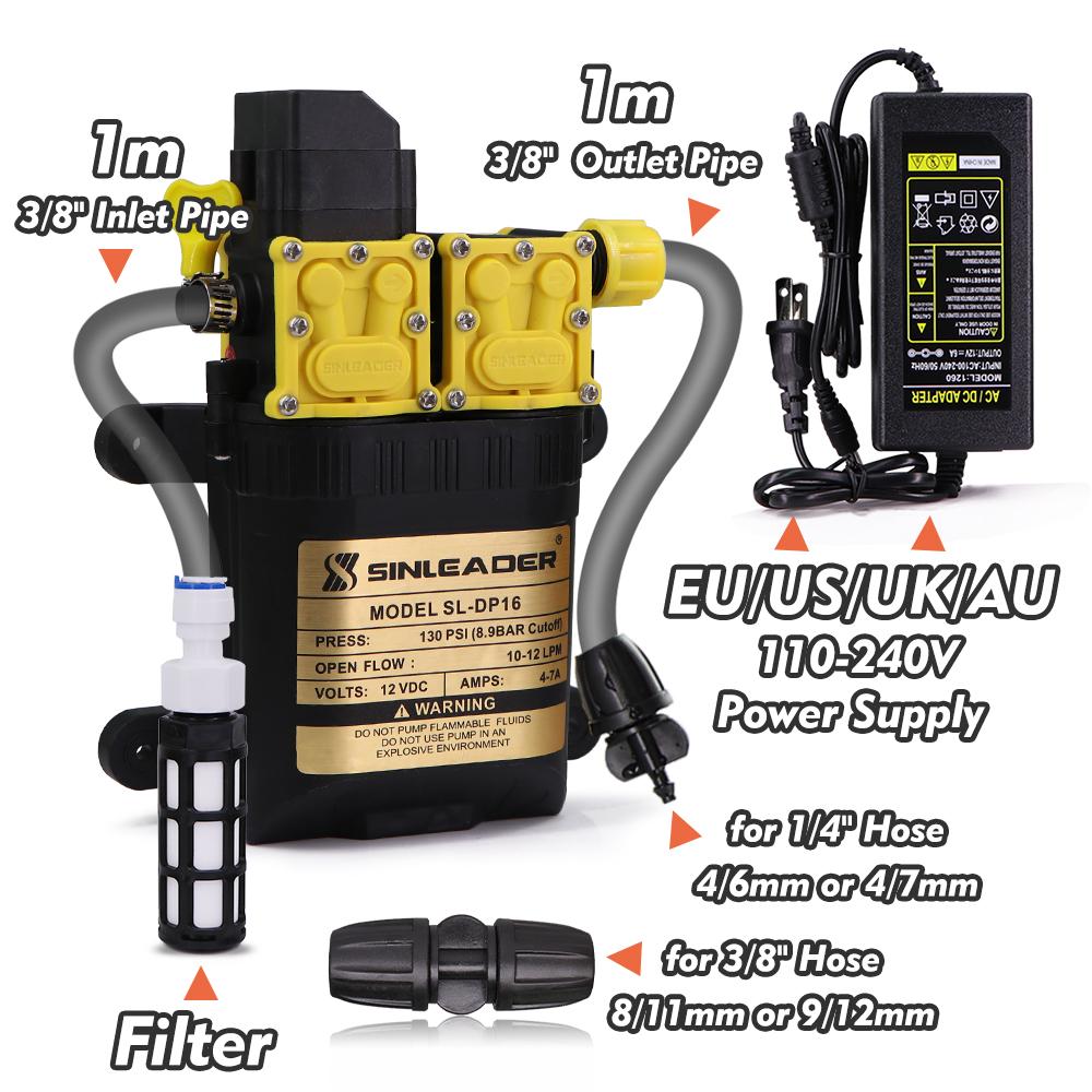 130PSI Dual-core Self-priming Pump w/ 110-240V Power Supply Garden Agriculture Fogging irrigation High Power Water Pressure Pump