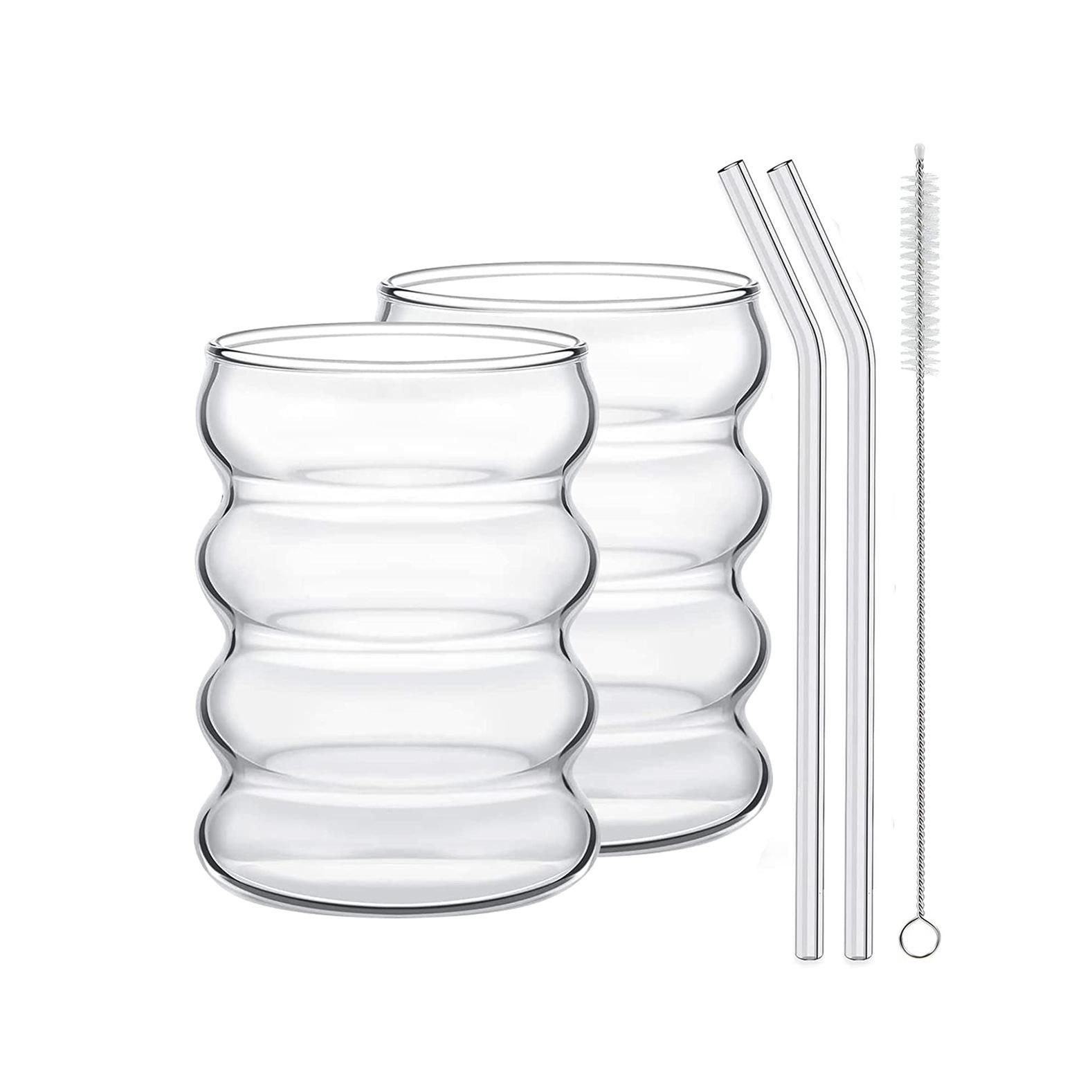 

1/2/4 шт. стаканы для питья со стеклянной трубочкой в форме волны стеклянные чашки пивные бокалы стакан для кофе со льдом кружка 350 мл кофейная посуда