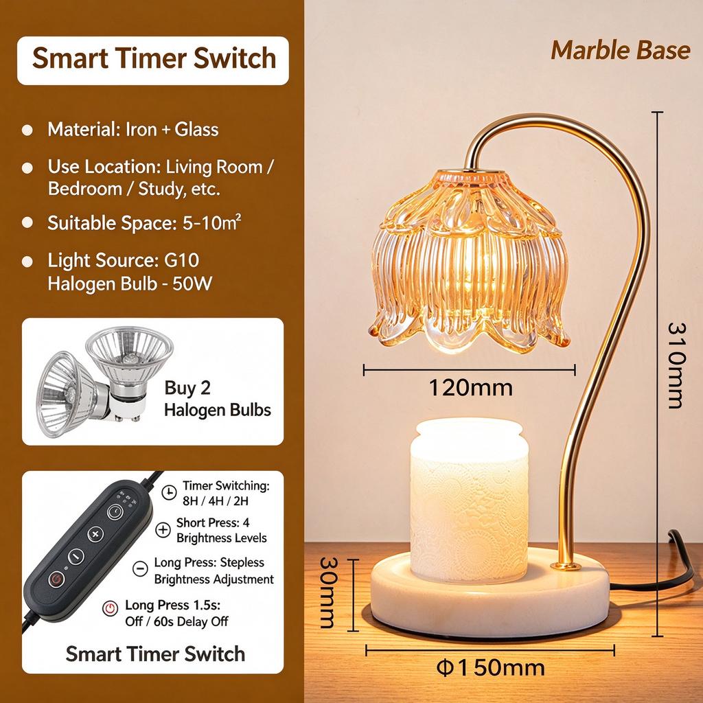 Marble Wax Melt Warmer Lamp, Flameless Scented Candle Melter Lamp With Timer, Retro American Style Aroma Diffuser Night Light For Bedroom Living Room