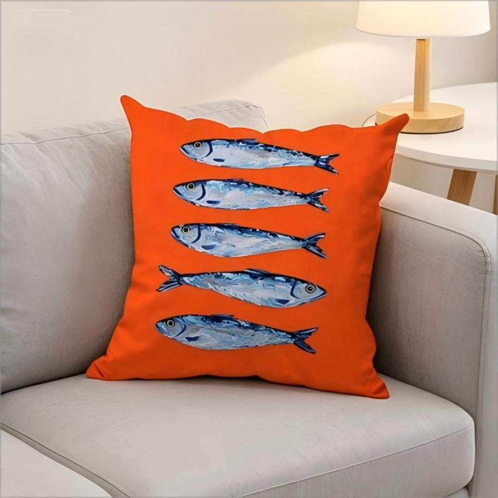 Bohemian Sardine Print Pillow Cover Retro Fish Can Cushion Case Home Decorative Throw Pillow Cover For Sofa Bedroom Home
