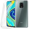 Case for Xiaomi Redmi Note 9 Pro Transparent Silicone + 2 × Tempered Glass Screen Protector, Ultra Flexible TPU Protective Case