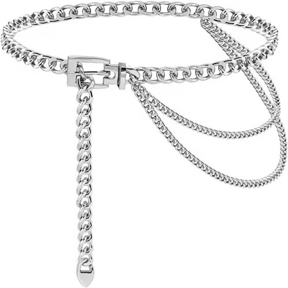 Chain Tassel Dress Decor Belt Metal Metal Chain Waistband Punk Waist Chain Belt  Daily Style B Silver