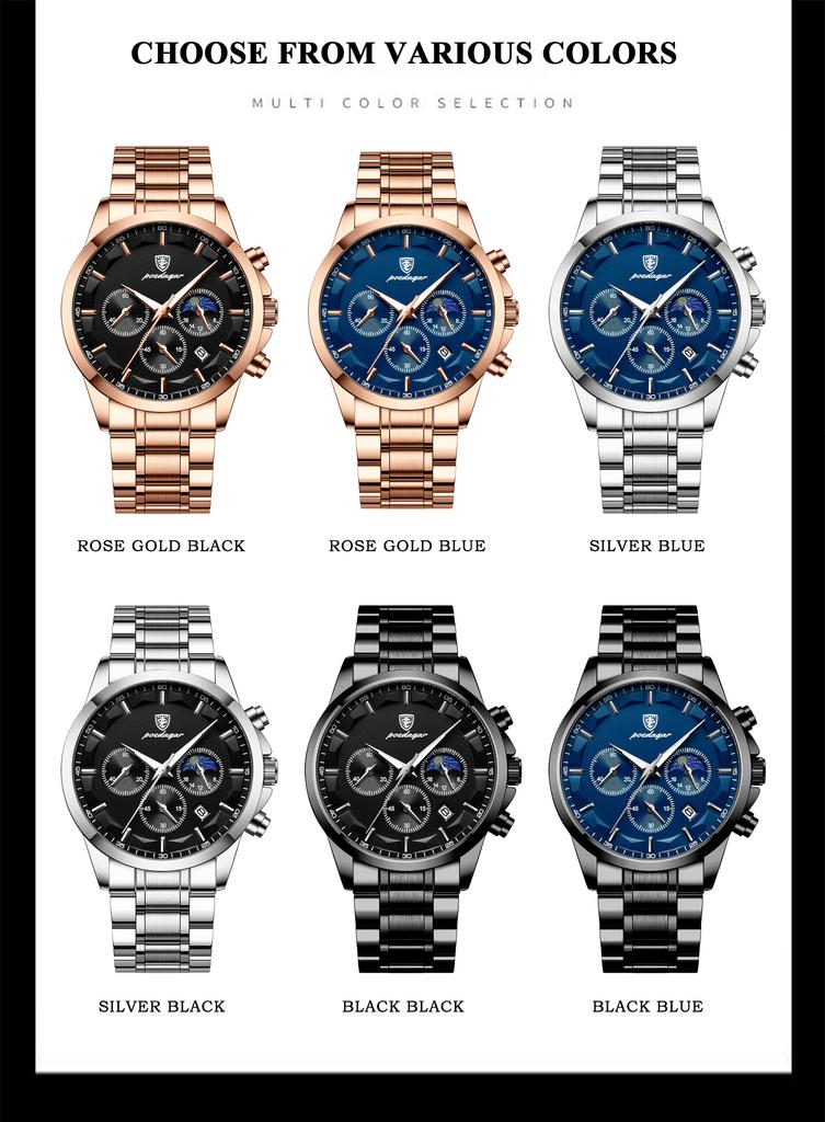 POEDAGAR Luxus Herrenuhr aus Edelstahl Chronograph Kalender Sportuhren für Herren Kleine Drei-Zeiger-Uhr Hohe Qualität Uhren