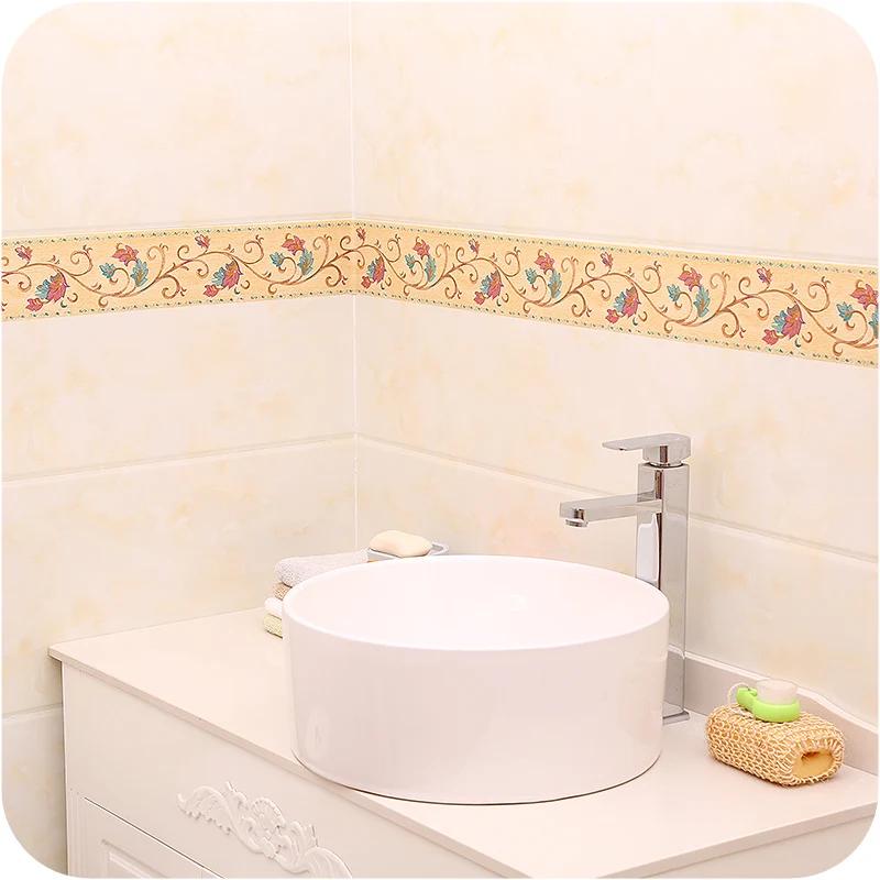 Bathroom Kitchen Waterproof Tile Bedroom Pastoral Waist Line Wall Sticker Self-Adhesive Baseboard Flower Skirt Wallpaper 10meter
