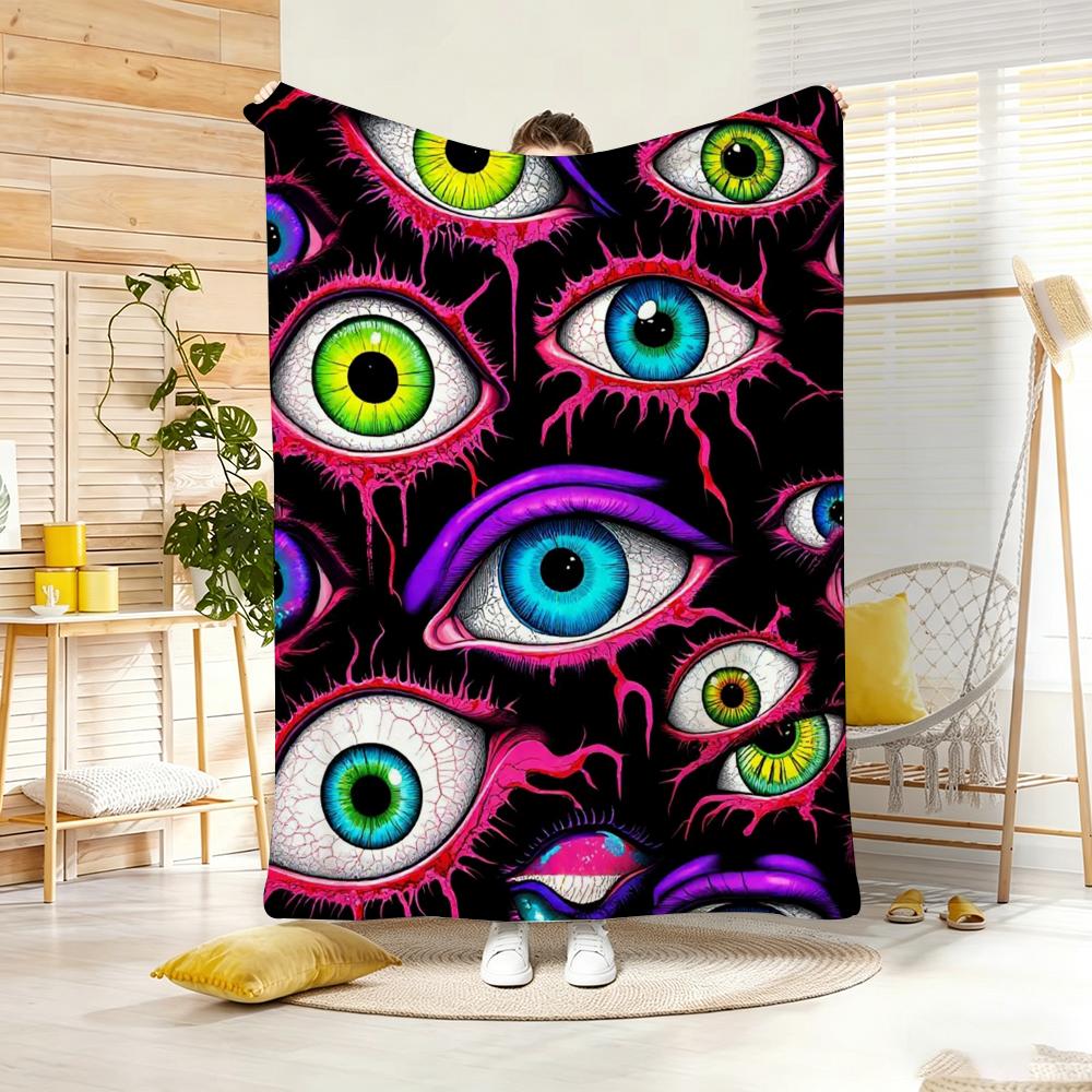 Classic motif E-Evil Eye Throw Lightweight 240g Flannel Blanket Soft Skin-friendly for Summer Cooling