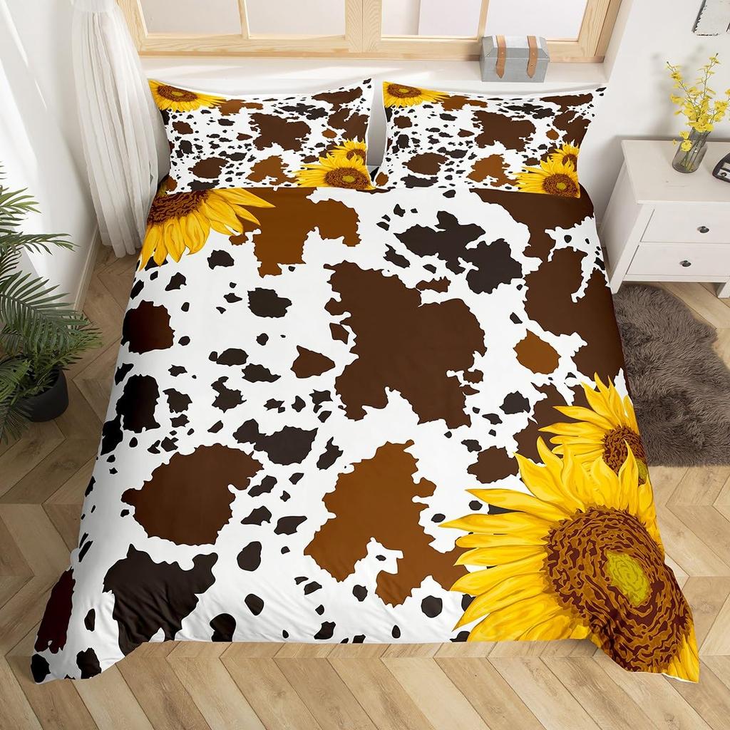 Abstract Cow Print Soft Duvet Cover Quen Sized Dimensions for Young Boys Young Girls Bedrom, Pink Cow Silhouete Beding Set,Animal Themed Warm