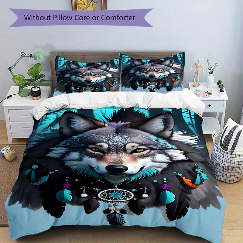 3pcs set Wolf Dreamcatcher 1 Quilt Cover + 2 Pillowcases, All Seasons Bedroom Setting, Perfect for Home and Dorm Decor a183