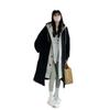 Lamb wool contrasting color fake two-piece sweatshirt women's autumn and winter niche design long over-the-knee loose cardigan jacket