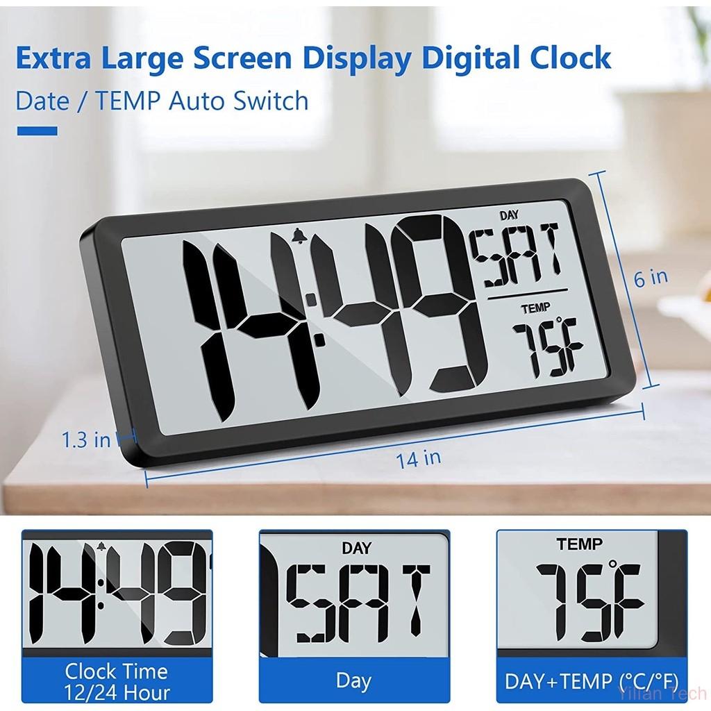 Office Decor 12/24Hr Desktop Day Electronic Clock Extra Large Screen Display Digital Clock Bedroom Multi-Functional Alarm Clock