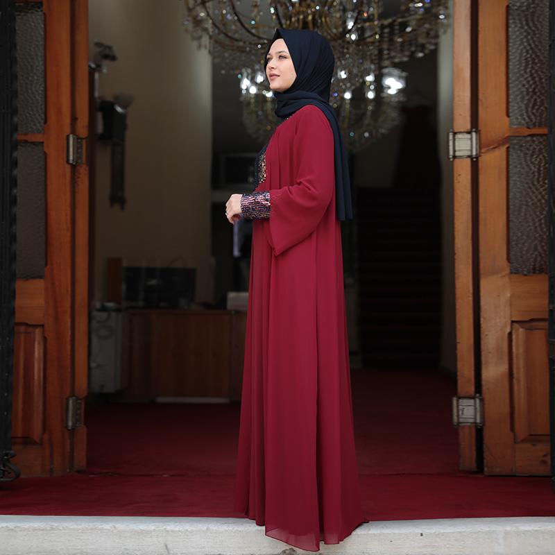 Women Plus Size Hijab Evening Dress Invitation Special Occasion Wedding High Quality Chiffon Fabric Muslim Turkish Stamp Sequin