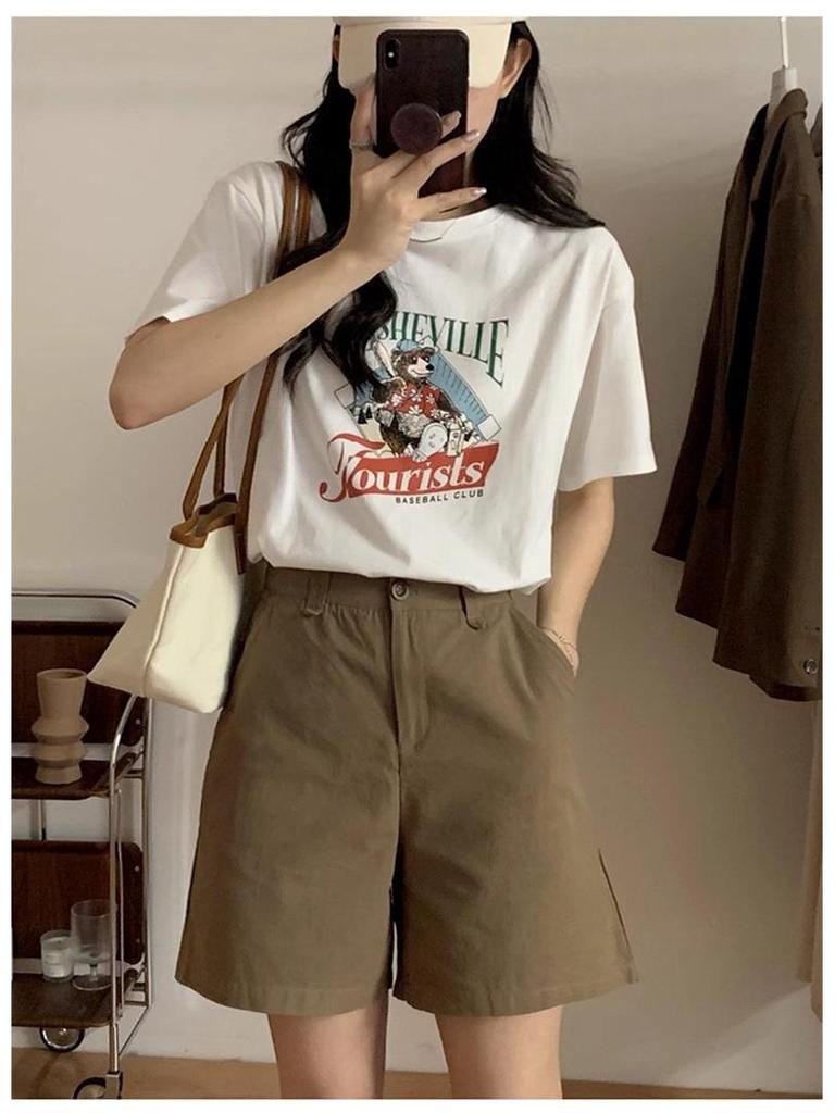 Women's High-Waist Pure Cotton Shorts - Summer 2026 Korean Style, Casual Straight Wide-Leg Design.