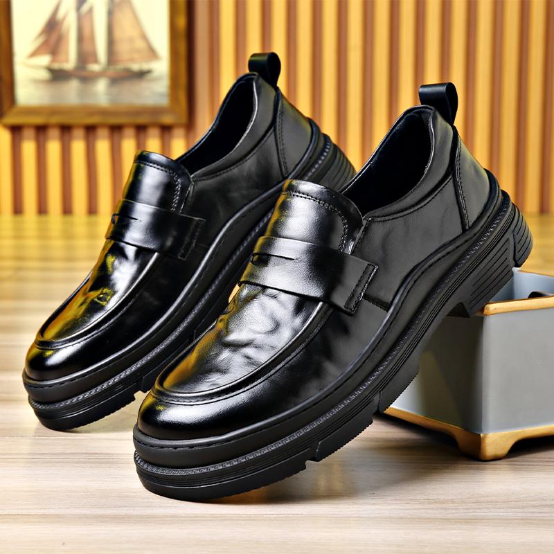 

Высококачественная натуральная кожаная обувь, мужские лоферы, деловые повседневные кожаные туфли, классические мягкие мужские свадебные туфли на толстой подошве 44 чёрный