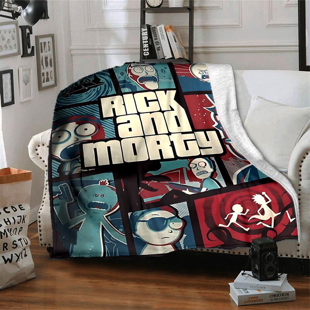 1pc Rick and Morty Blanket Lightweight Flannel Throw For Sofa, Bed, Travel, Livingroom, Office, Couch, Chair, And Bed