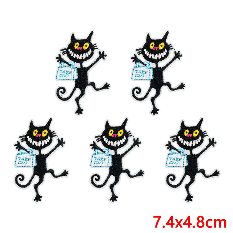 10 ks / Loty Série Černá kočka Vyšívané Kreslené Zvířecí Odznaky Klobouky Batoh Oblečení Zdobit Zvířecí Nášivka Nažehlovací Nášivky DIY