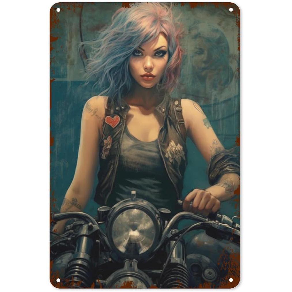Metal Tin Signs Pinup Motorcycle Girl Wall Decoration Plaque Vintage Poster Iron Painting for Man Cave Home Cafe Garden Club Bar