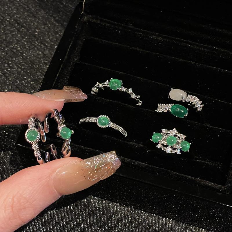 Emerald Series Open Ring Niche Design Simple Fashion Light Luxury Accessories Women