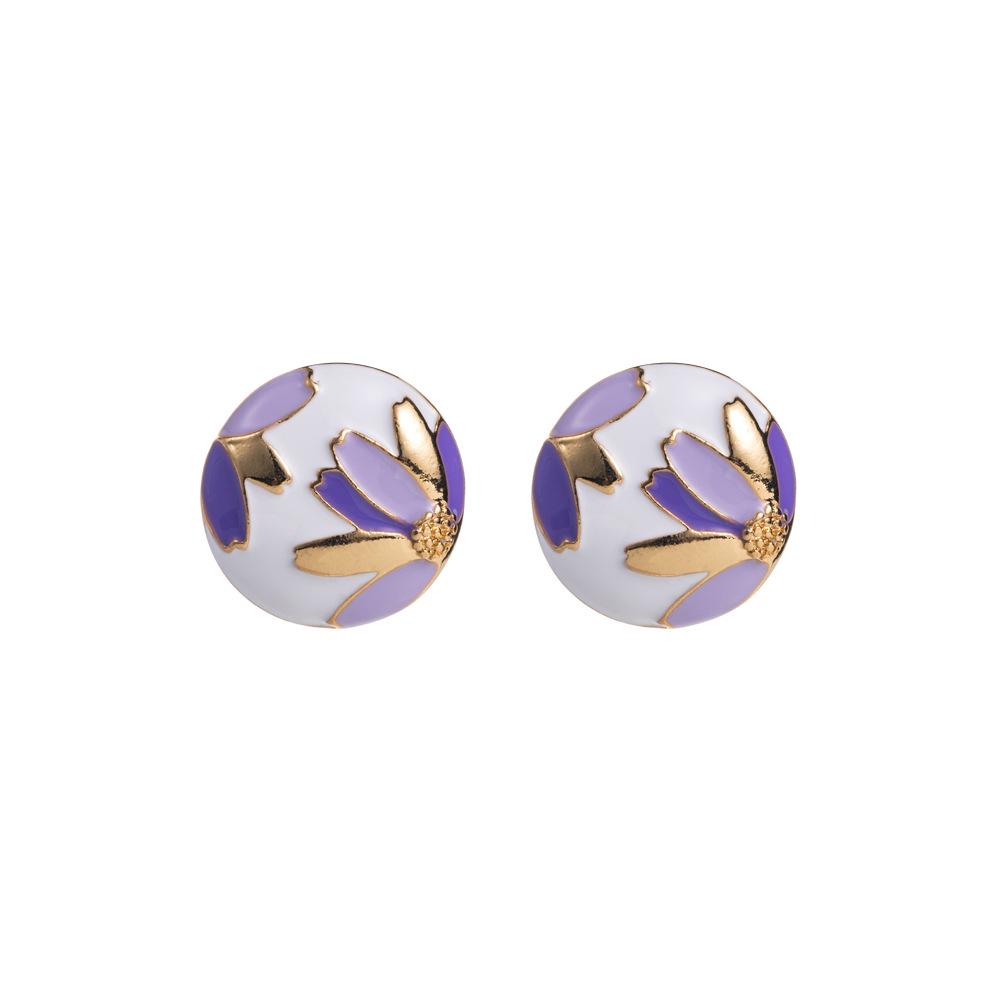 European-American Summer Floral Pattern Drop Oil Alloy Stud Earrings - Women's Fashion Round Flower Design