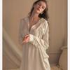 Ice silk nightdress women's pajamas spring and summer long-sleeved boyfriend thin top white shirt skirt sexy large size