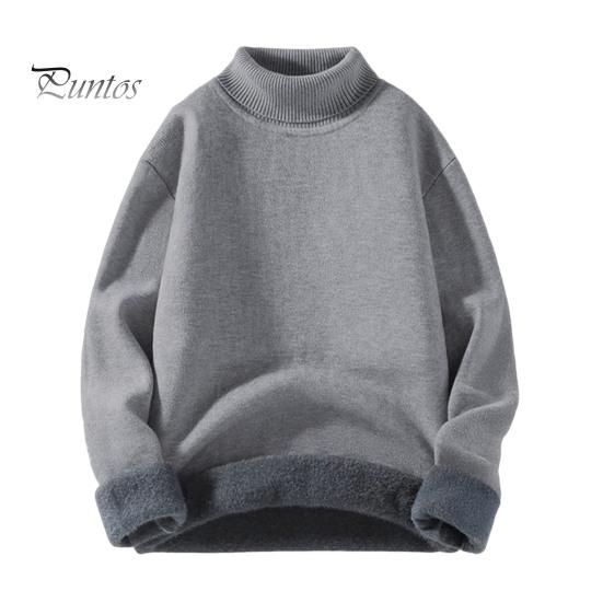 Men Winter Pullover Thickened Turtleneck Sweater Fleece Lined Warm Knitted Long Sleeve Top Casual Loose Fit for Home Office Street Wear Solid Color