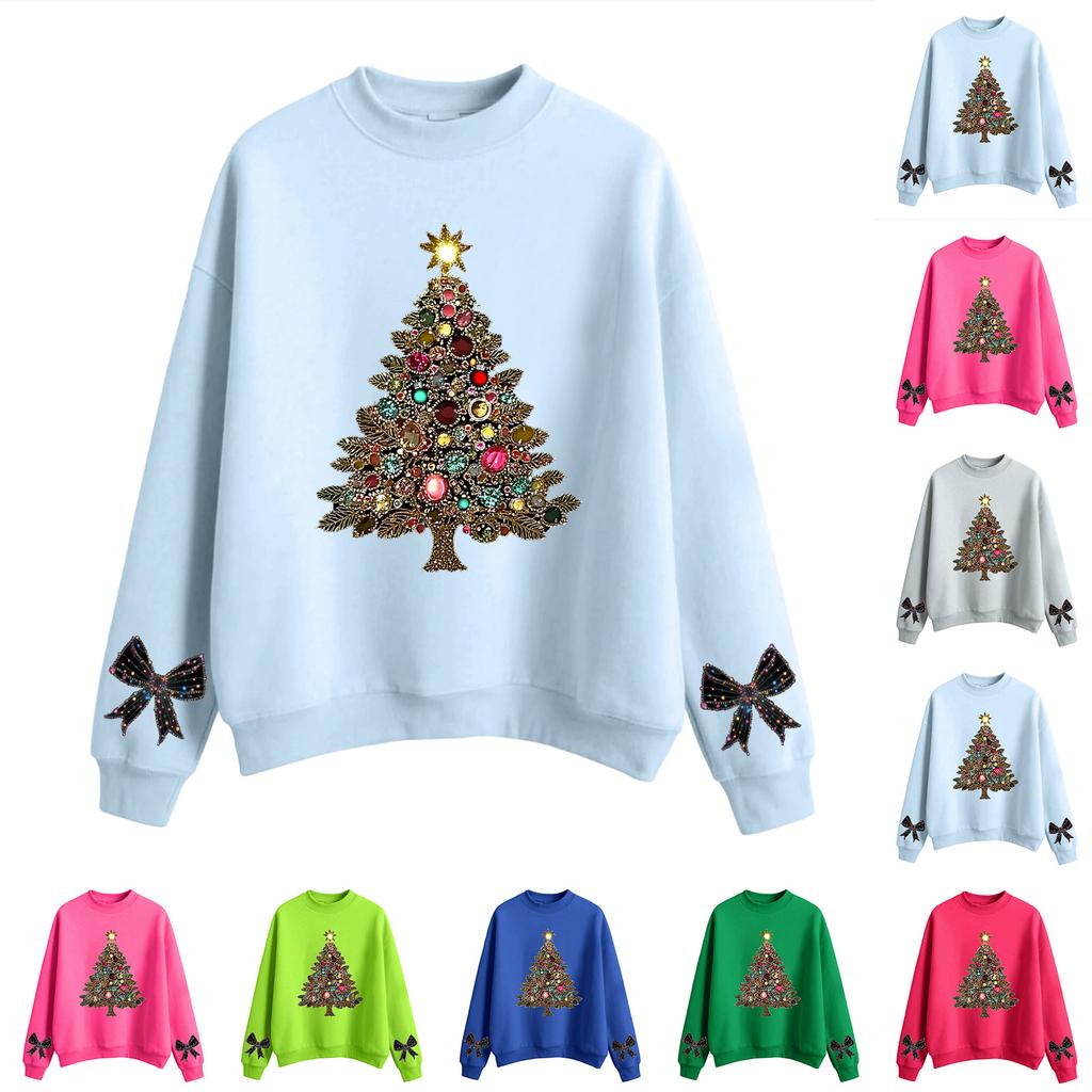 Women's Fashion Casual Round Neck Long Sleeve Christmas Printed Sweatshirt