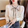 Autumn Winter Womens Tops and Blouses 2022 Cotton Blouse Button Solid Stand Collar Ladies Lace Tops Women Shirts Blusas Feminine