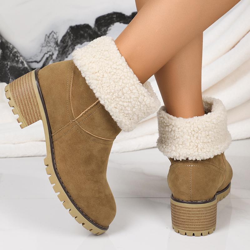 Fur Women Snow Ankle Boots Suede Mid Heels Designer Shoes Short Plush Chunky Chelsea Boots 2024 Trend Winter Pumps Botas Mujer