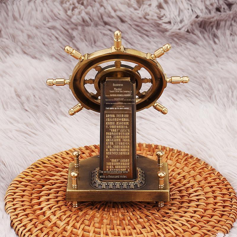 Antique Brass Helmsman's Wheel Nautical Desk Ornament