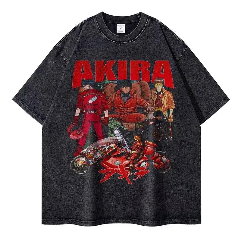 Manga Akira T-shirt Kaneda Shoutarou Graphic T Shirt Vintage Washed Oversized Tshirts Men Women Clothing Short Sleeve Cotton Tee