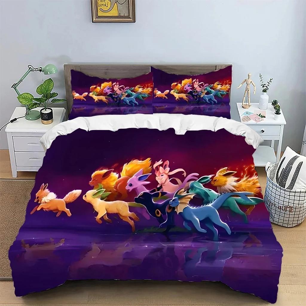 Exquisite 3D Anime Eevees Family Duvet Cover Sets Bedroom Bedding For Boys Kids Teens Girls Quilt Cover Pillowcases Christmas