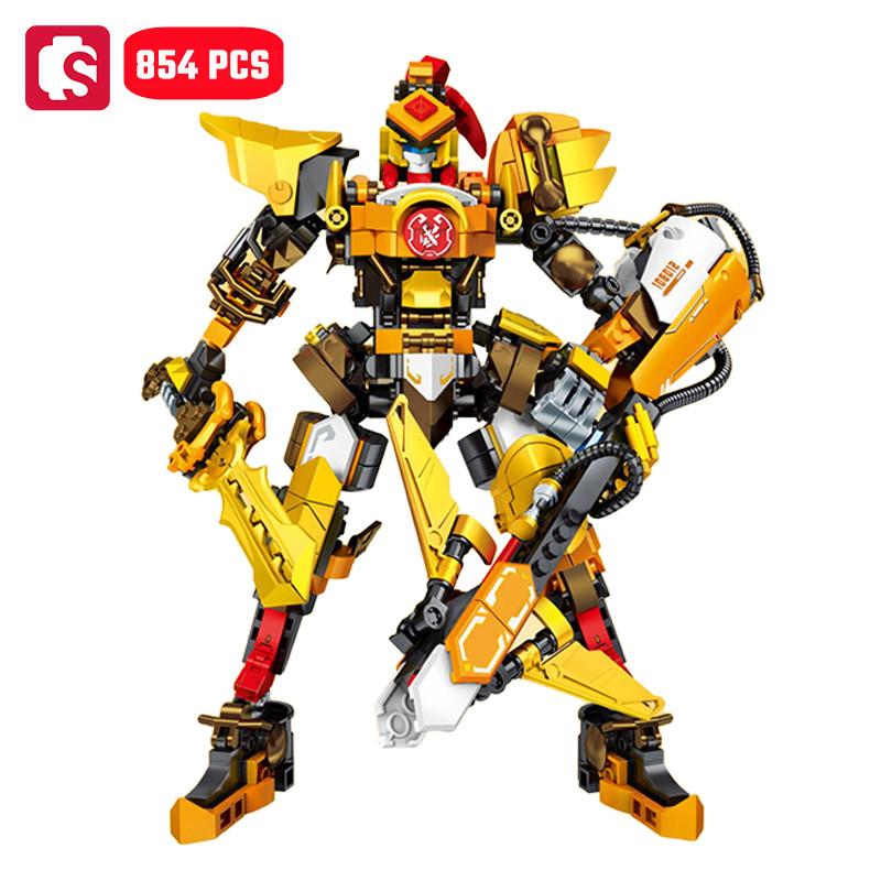 Non-Toxic Sembo Five Tiger Generals Mech Assemblage Building Blocks Cool Robot Model Bricks Collectible Ornaments Children Toys Birthday Gifts