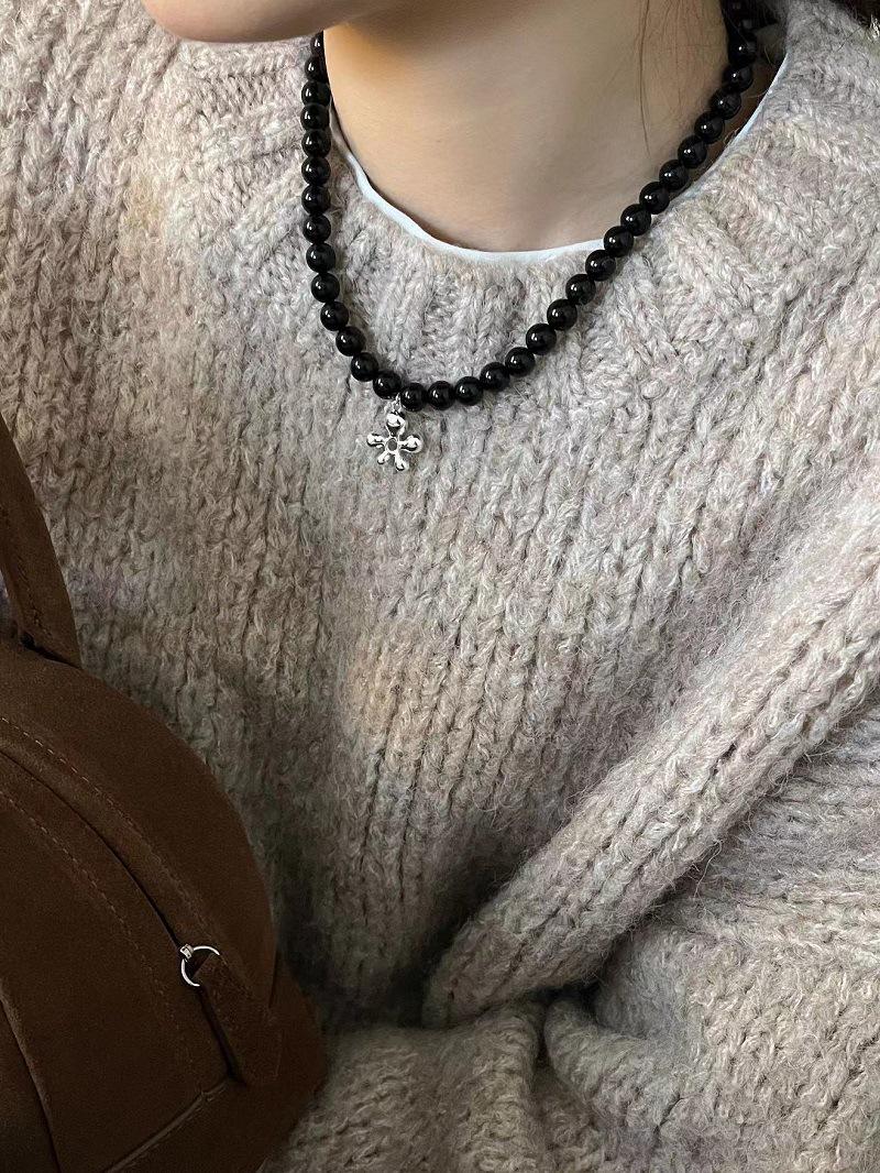 Серебряная подвеска-цветок с черным камнем SuChuang S925 - Простое, элегантное, универсальное колье для женщин 925 Silver серебряный