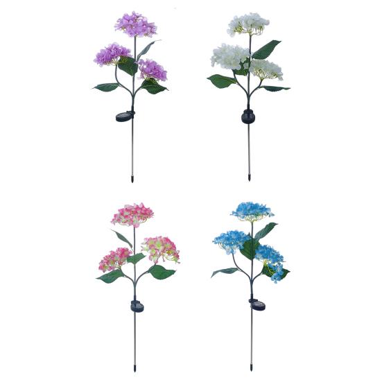 3-Head Solar Hydrangea Flower Garden Light with Colorful LEDs Waterproof Outdoor Stake Lamp