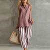 Sleeveless Button Front Blouse and Wide Leg Striped Pants Two Piece Set for Women Casual Loose Fit Summer Outfit