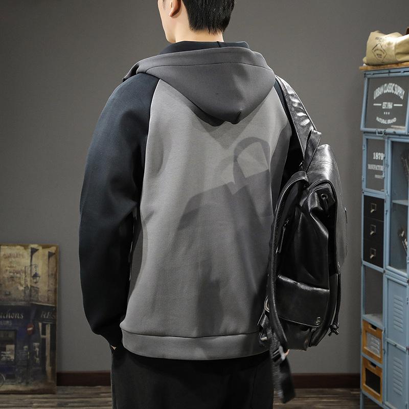 Spring 450G Heavy Hooded Cardigan Sweater Men'S High-End American Color Matching Shoulder Sleeve Jacket Sports Jacket