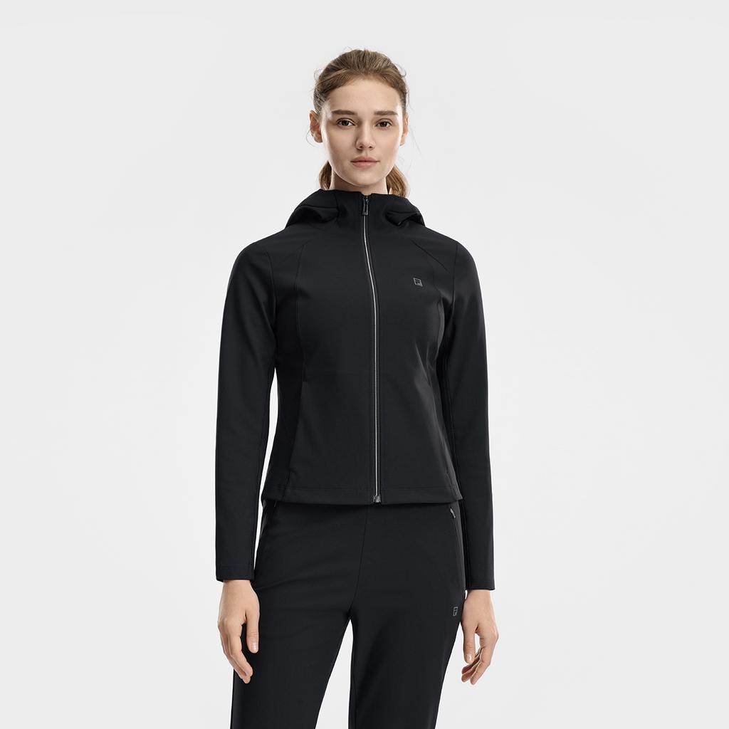 Fila Fitness Classic Simple Sports Training Comfortable Versatile Slim Knit Hooded Jacket Women jackets Deep-Black A11W621503FBK