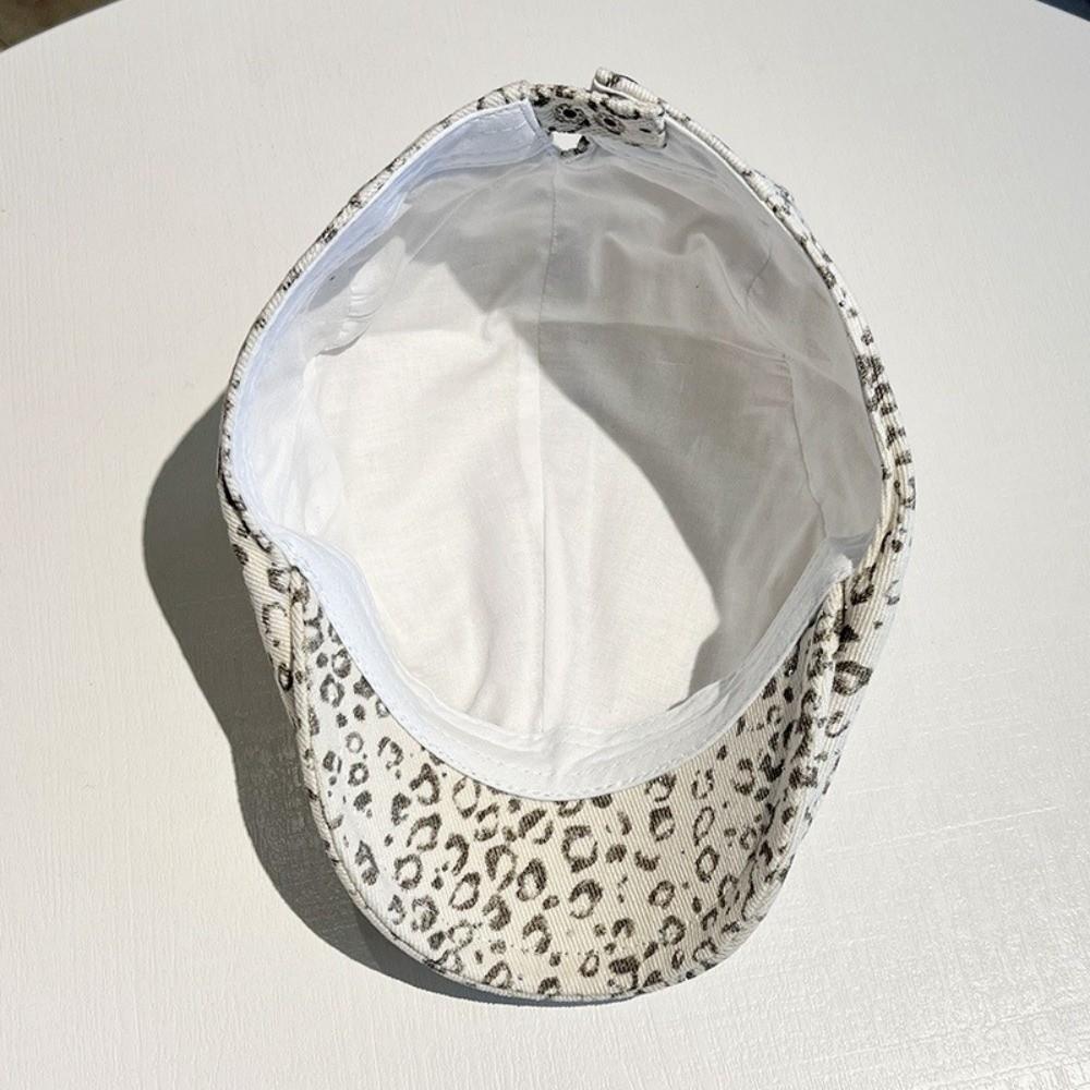 Rhinestone Forward Hat Flat Painter Cap Cool Leopard Newsboy Cap  Spicy Girls