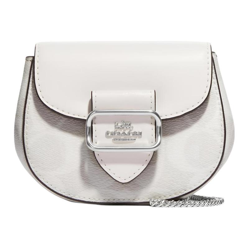 

COACH shoulder bag Morgan 13 classic presbyopic multifunctional pocket snap closure canvas with leather saddle crossbody small size women s white білий