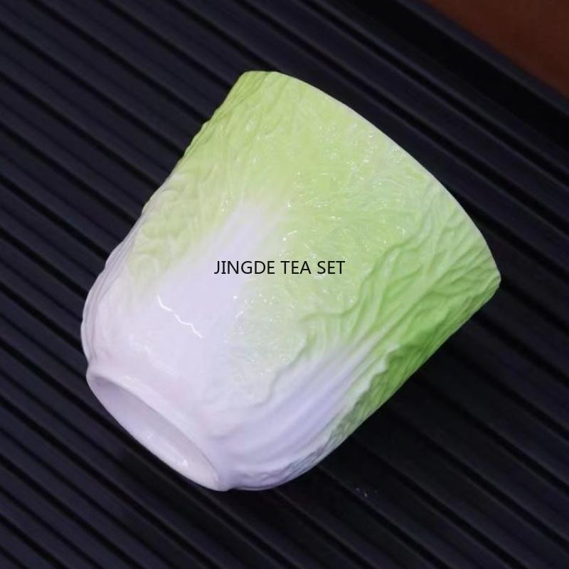 High end sheep fat jade porcelain cabbage master cup ceramic single person high beauty kung fu Zen tea set