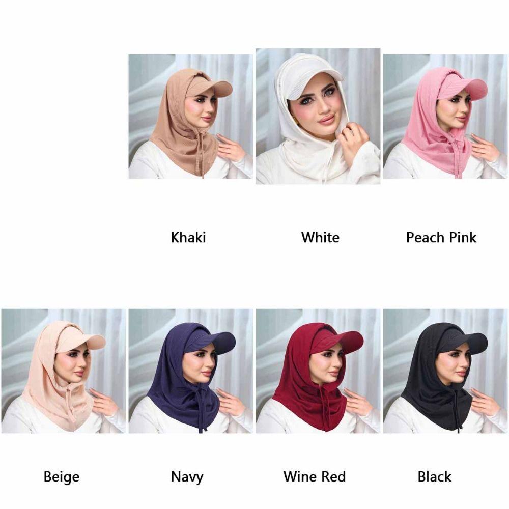 Casual Sun Hat with Hood Solid Color Sun Protection Muslim Headscarf Hat UV Resistant Neck Protection Muslim Turban Cap