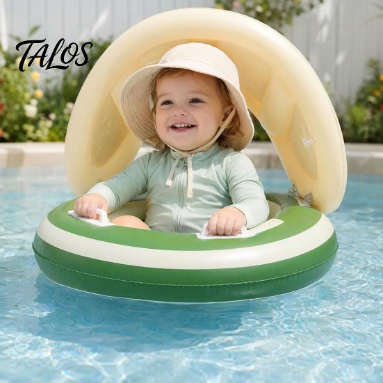 Baby-Schwimmring mit Baldachin, Aufblasbarer gestreifter Pool-Schwimmring für Kleinkinder Jungen Mädchen, UV-Sonnenschutz-Schwimmring mit Sicherheitsitz, Griff