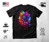 Colorful Flowers Neon Graphic T-Shirt Black Unisex S-2XL